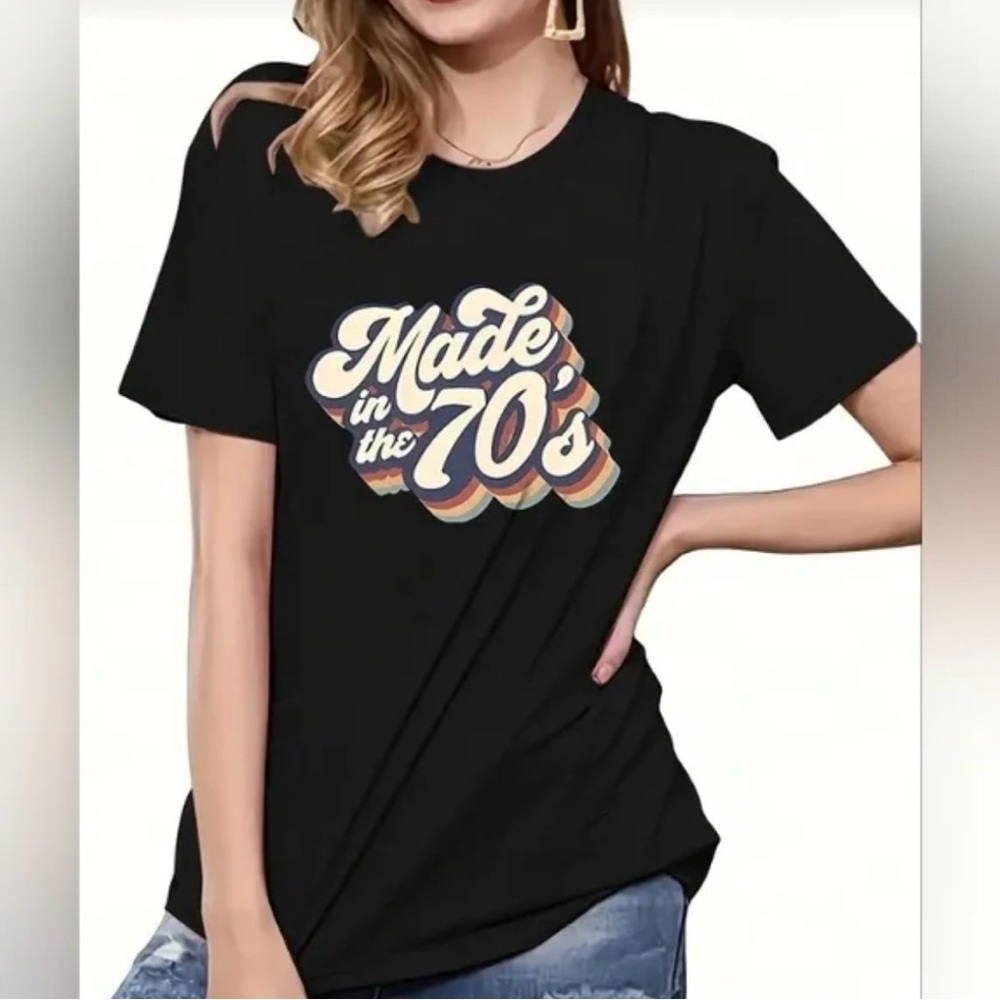 SHEIN Black Plus Size funny T-Shirt “made in‎ the 70s”